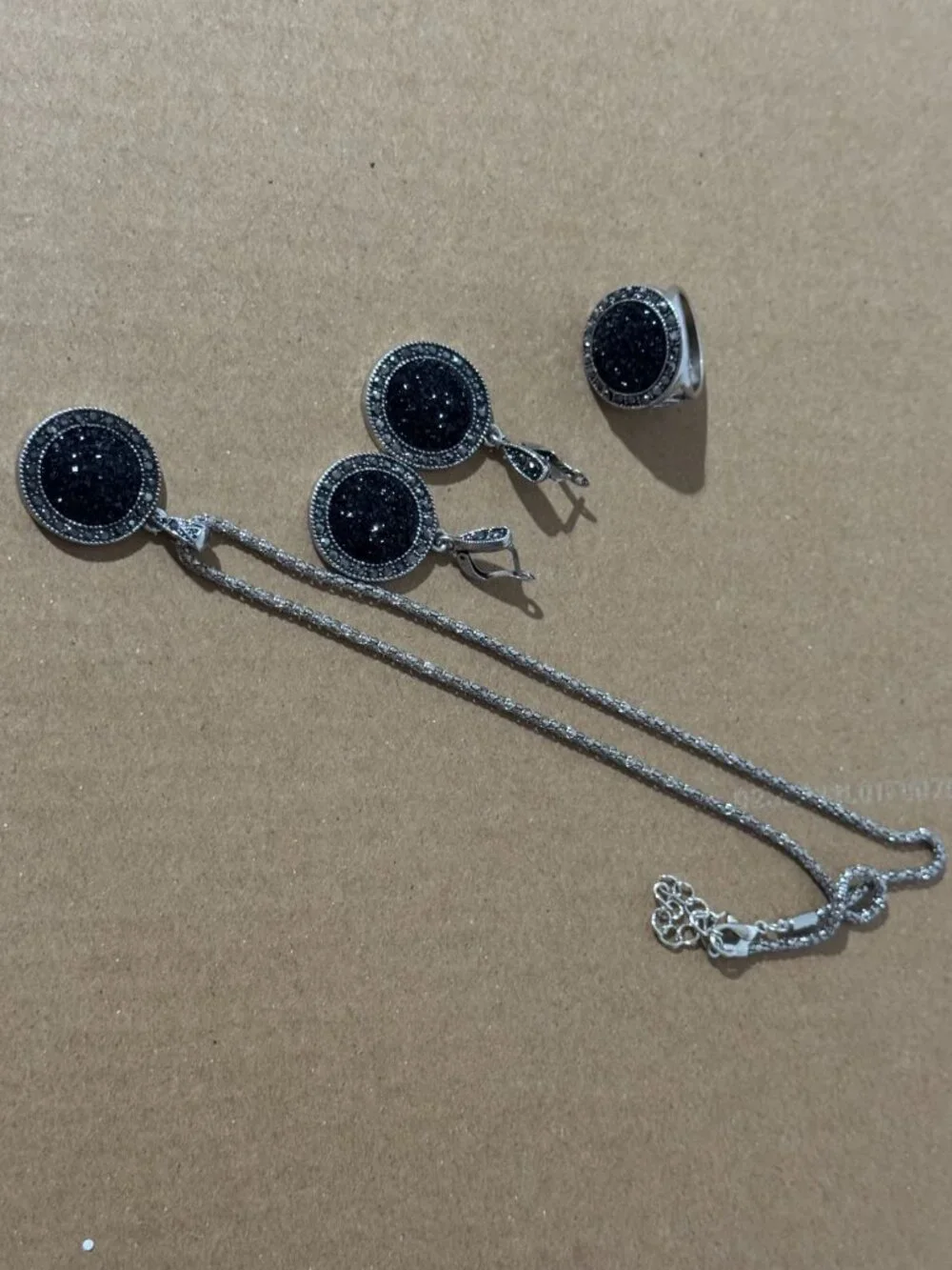 Beonon Vintage Silver Black Crystal Statement Necklace Drop Earrings Ring Set